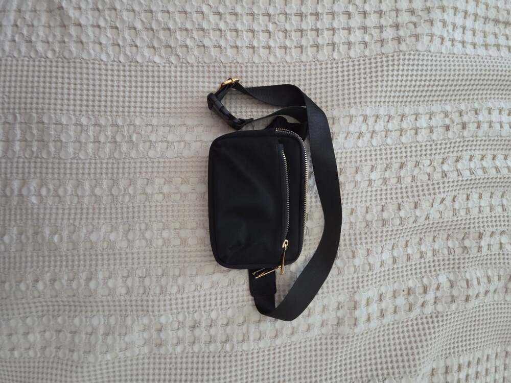 Minimalist Black Nylon Crossbody Belt Bag with Gold-Tone Hardware